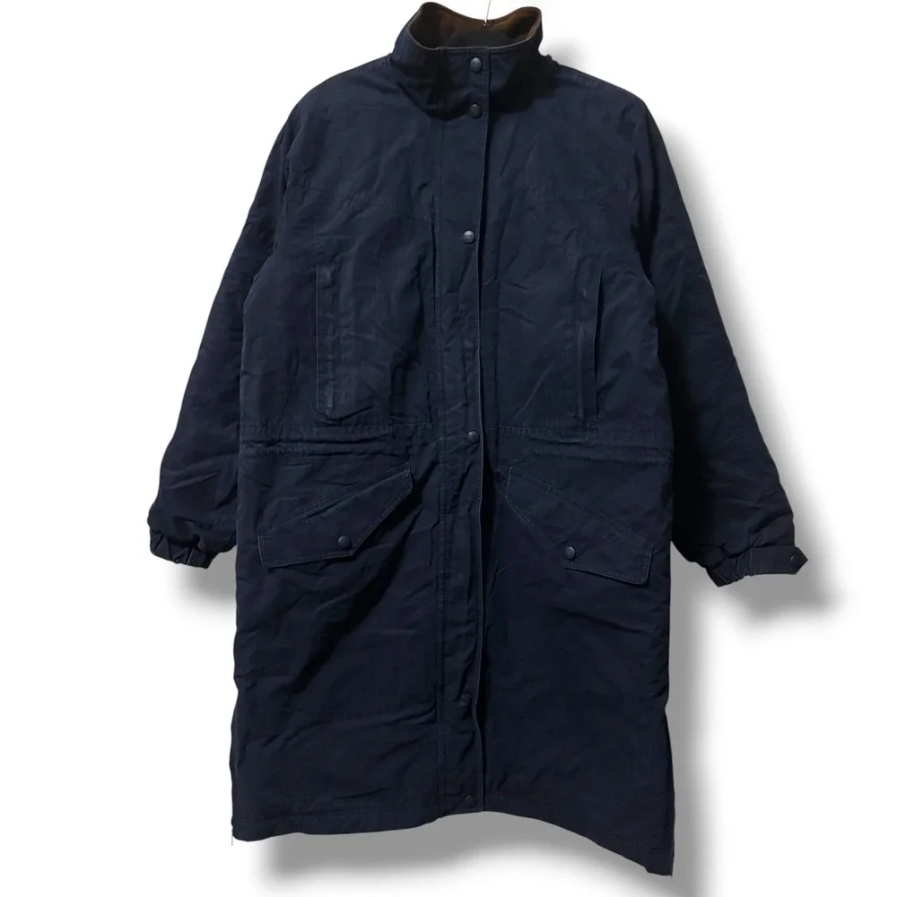 Vintage LL Bean Women's Insulated Parka Jacket Wool Lining Hooded Navy Blue M